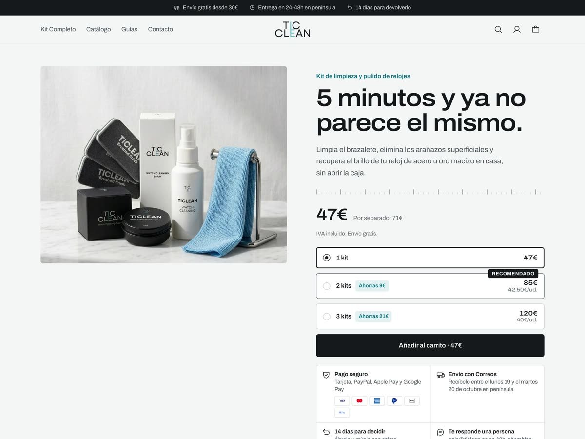 Tienda online TICLEAN: kit de limpieza y pulido de relojes de acero y oro